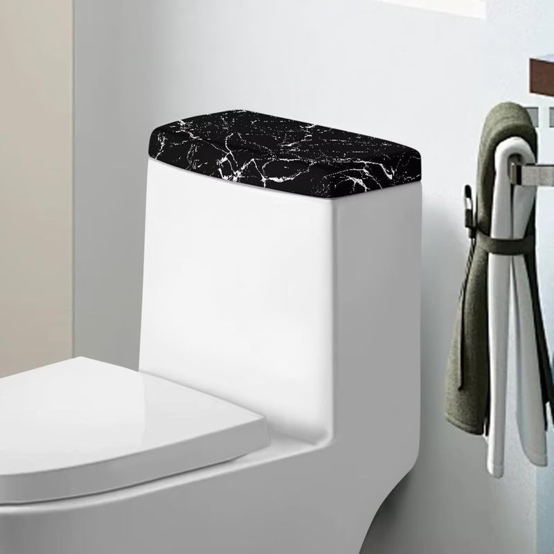 Tesivruno Marble Print Toilet Tank Lid Cover Elastic Dust-Proof Toilets Top Cover Stains Resistant Toilet Tank Cover Protector for Bathroom Decor, 1 Piece Only,White - Image 1